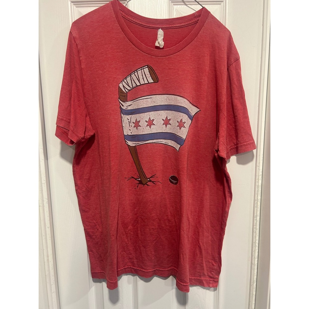 Chicago‎ Hockey Flag Graphic T-Shirt Mens Red Heathered Short Sleeve Tee Large